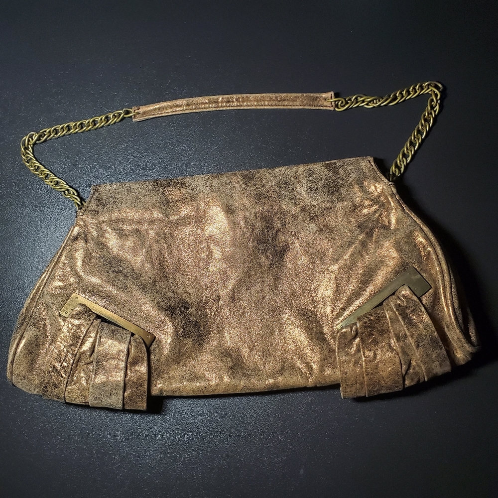 Almas Gold/Bronze Metallic Shimmer Strapped Clutch